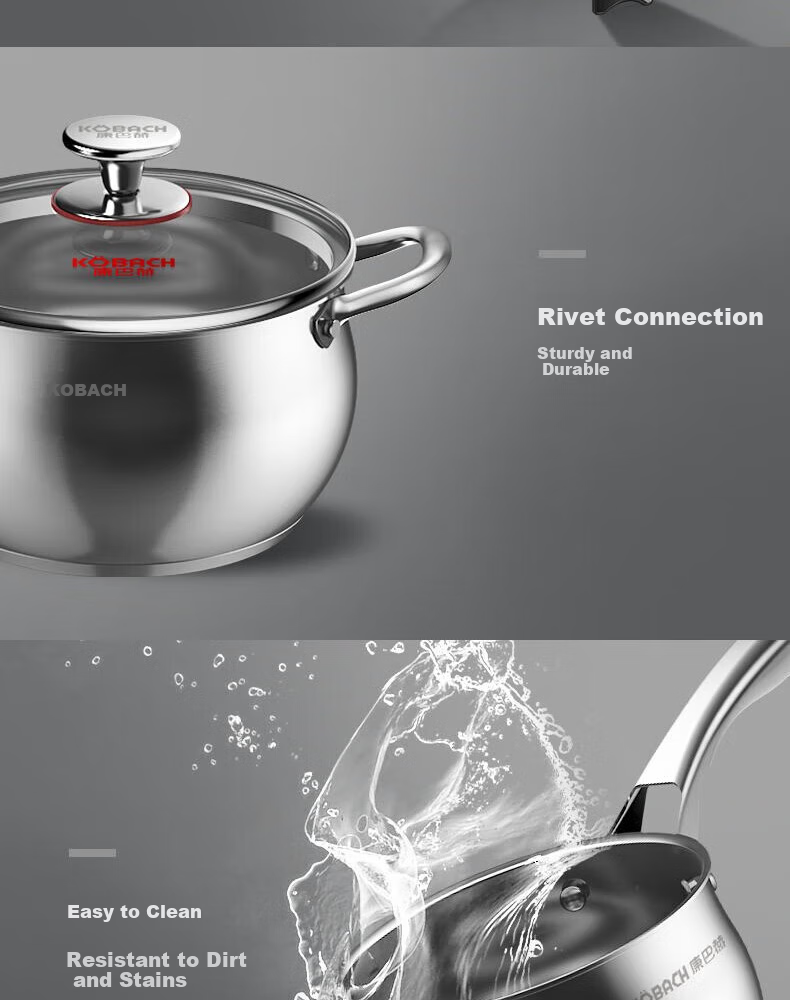 Kobach Cookware Set Stainless Steel Non-Stick Wok Three-Piece Set Including Soup Pot, Milk Pot, And Stir-Fry Pan Combination Set for Home Use 12