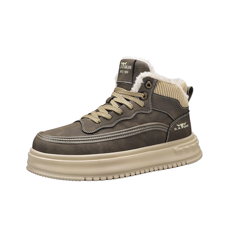 Bull Family Martin Boots Men 2025 Winter New Plush High-Top Work Shoes Men's Thick-Soled Warm Trendy Casual Shoes