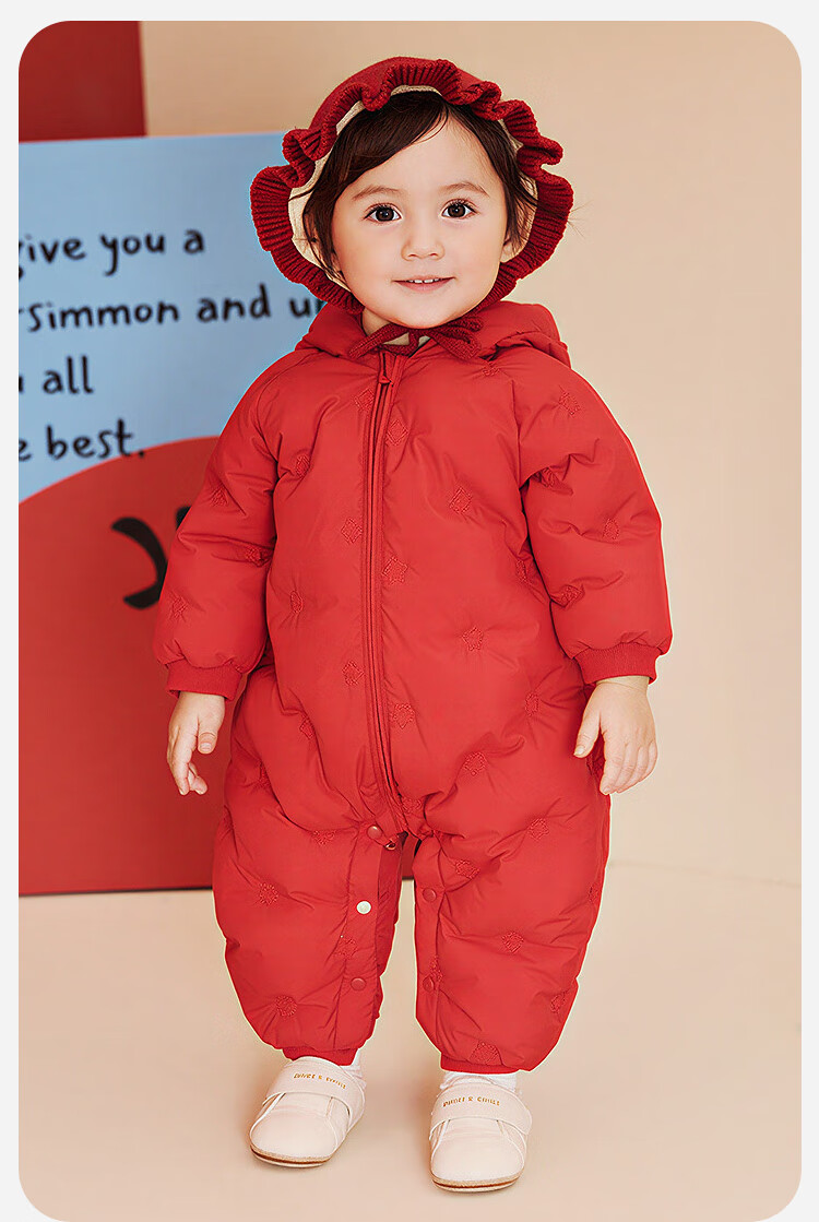 Minibala Unisex Kids Down Jumpsuit with Genuine Fleece Baby Elf Hat Romper 2025 Winter 7