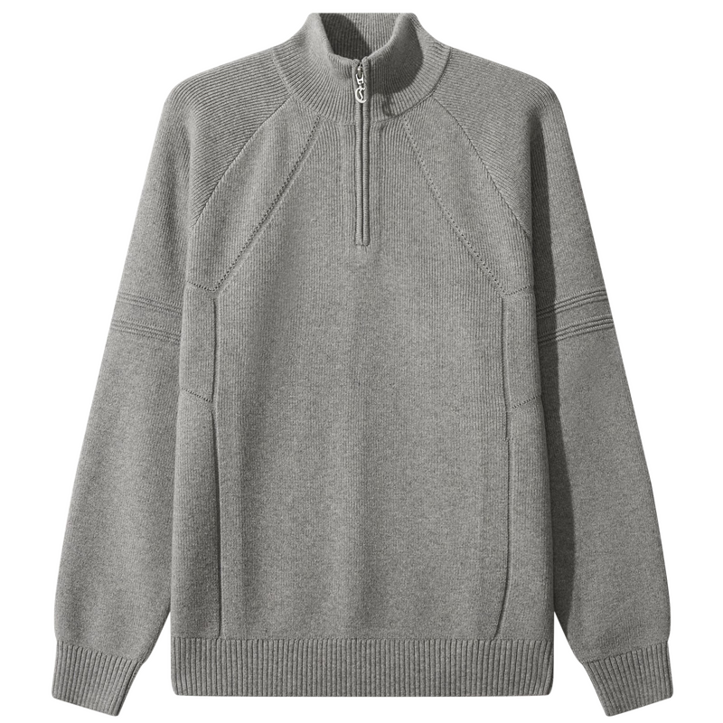 CABBEEN Structured Panel Stand Collar Half-Zip Wool Blend Long Sleeve Sweatshirt for Men Autumn