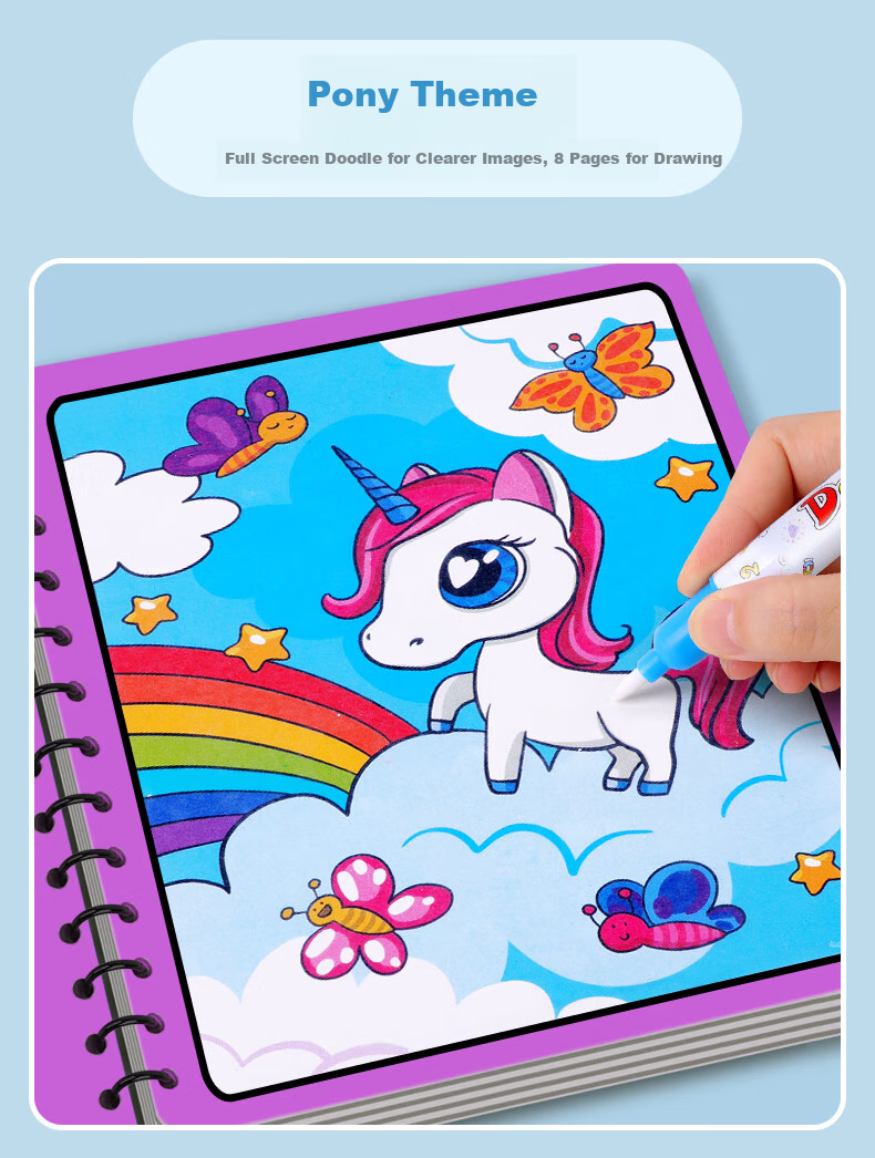 COOKSS Magic Water Drawing Book, Reusable Doodle Water Pen Book, Magic Coloring Dinosaur Toy for Boys And Girls, 6 Books 7