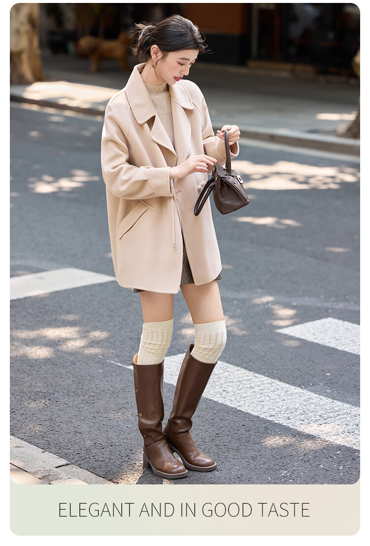 Bailu Elegant 100% Wool Coat 2025 Winter New Suit Collar Simple Mid-Length Double-Faced Woolen Women Black S 8