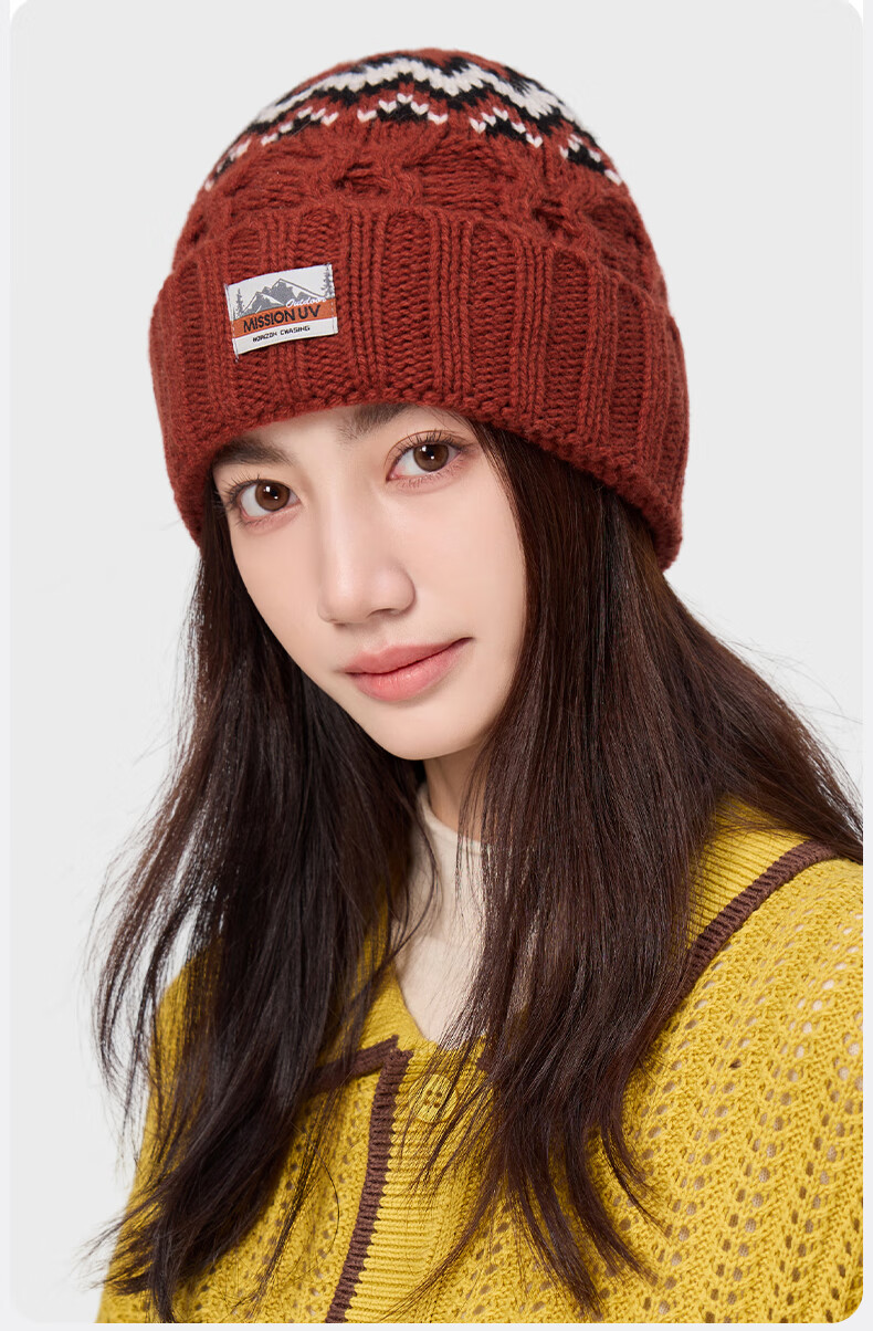 MISSION UV Pure Wool Warm Knitted Beanie Autumn Winter Bohemian Cold Weather Outdoor Hat Women's Winter Hat 1