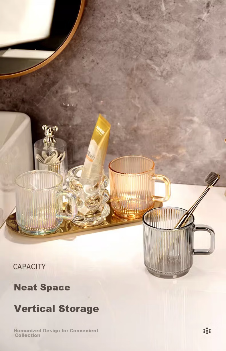 Fanyejia Glass Mouthwash Cup Set of 3, Luxury Style Couple Water Cups for Hotel, Inn, Dormitory, with Brush Handle Tooth Cup 18