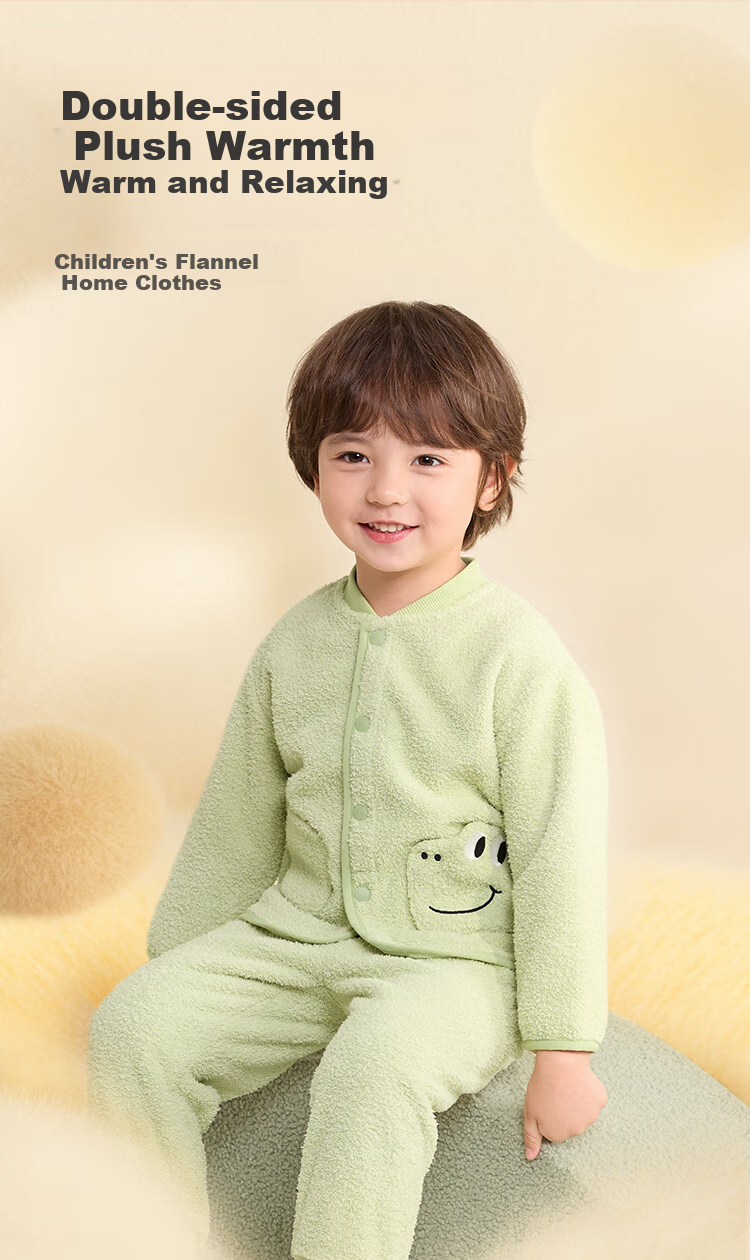 BALABALA BalaOne Children's Home Wear Set for Boys And Girls, Winter New Style Half-Fleece Warm Pajamas 1