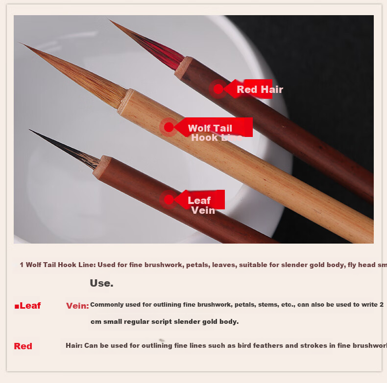 Liupintang Wolf Hair Small Regular Script Brush Pen for Chinese Painting And Calligraphy Practice, Slim Gold Style Wolf Tail Calligraphy Brush, Four Treasures of The Study, Hubei Pen, Red Wolf Hair Small Regular Script 9