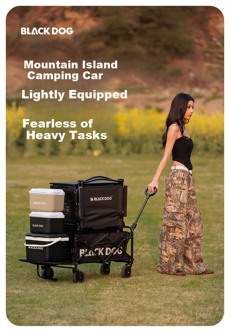 Black Dog Outdoor Camping Cart for Picnics, Grocery Shopping, And Pet Transport with Removable Cargo Bed 1