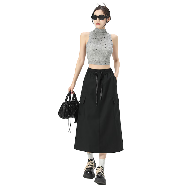 Langsha Women's Workwear High-Waist American Style Versatile Mid-Length A-Line Skirt Summer Casual Commuter Skirt