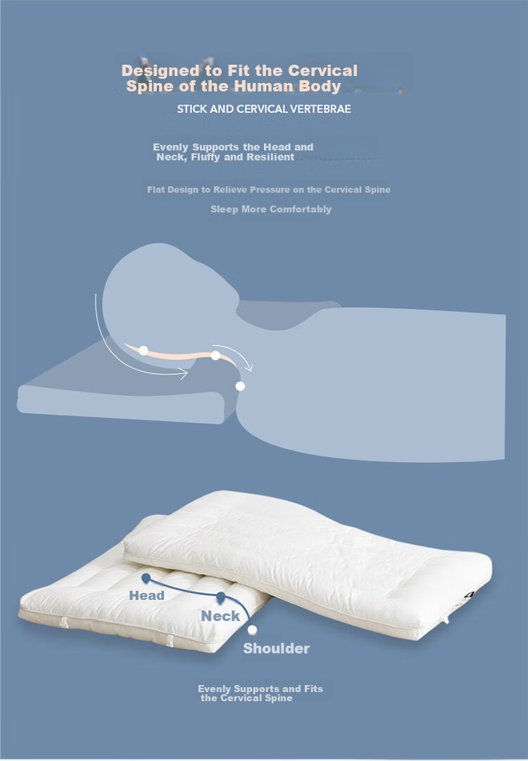 Dohia Pillow, All-Cotton Antibacterial Washable Children's Pure Cotton Comfortable Soft Pillow Core, Low Pillow Single Piece 60*40cm 6