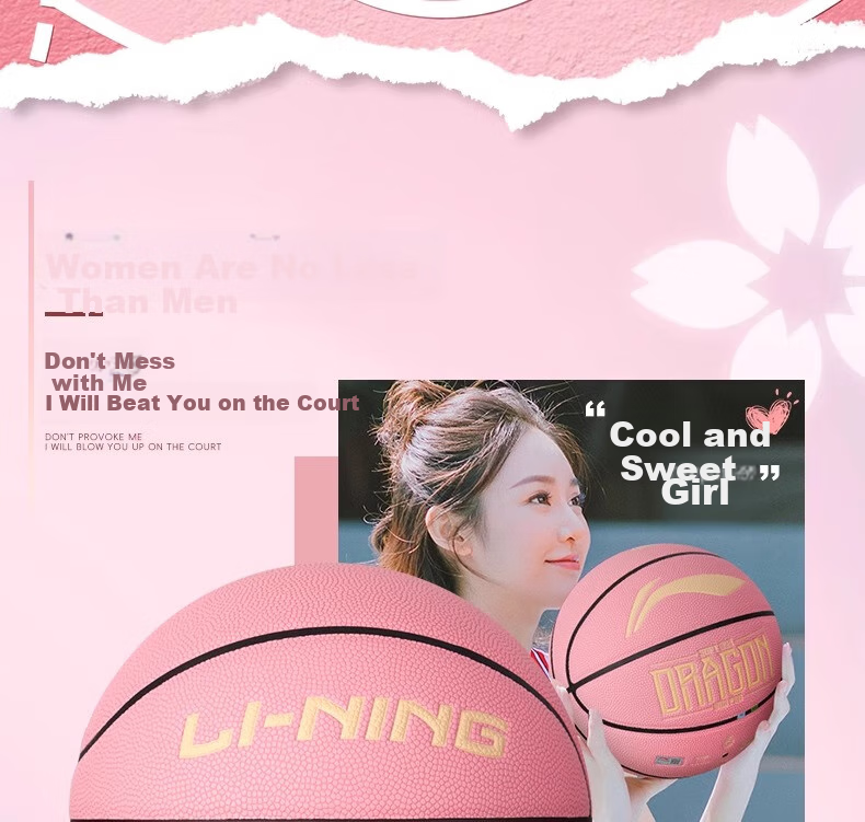 Li-Ning Basketball Size 6 for Women, Professional Competition Training, Standard for Middle School Entrance Exams, Indoor And Outdoor Use on Cement Courts, Moisture-Absorbing, Wear-Resistant PU Material, Pink Color 3