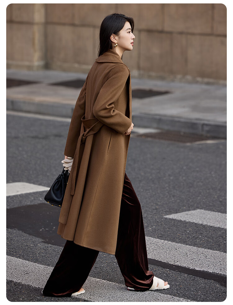 Bailu Elegant Commuter Double-Sided Wool 25 Winter New Belted Slim Fit 100% Wool Coat Women French Red L 10