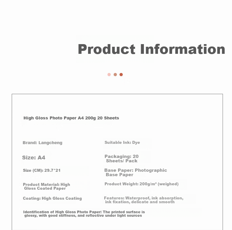 Langcheng Photo Paper, 6-Inch Printing Paper for Inkjet Photos, High Gloss Coated Paper, 230g, 100 Sheets 3