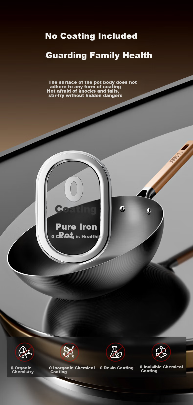 Zhongkang Titanium Antibacterial Bionic Non-Stick Iron Pan without Coating for Home Use, Suitable for Frying Eggs, Compatible with Induction Cookers, 28cm 5