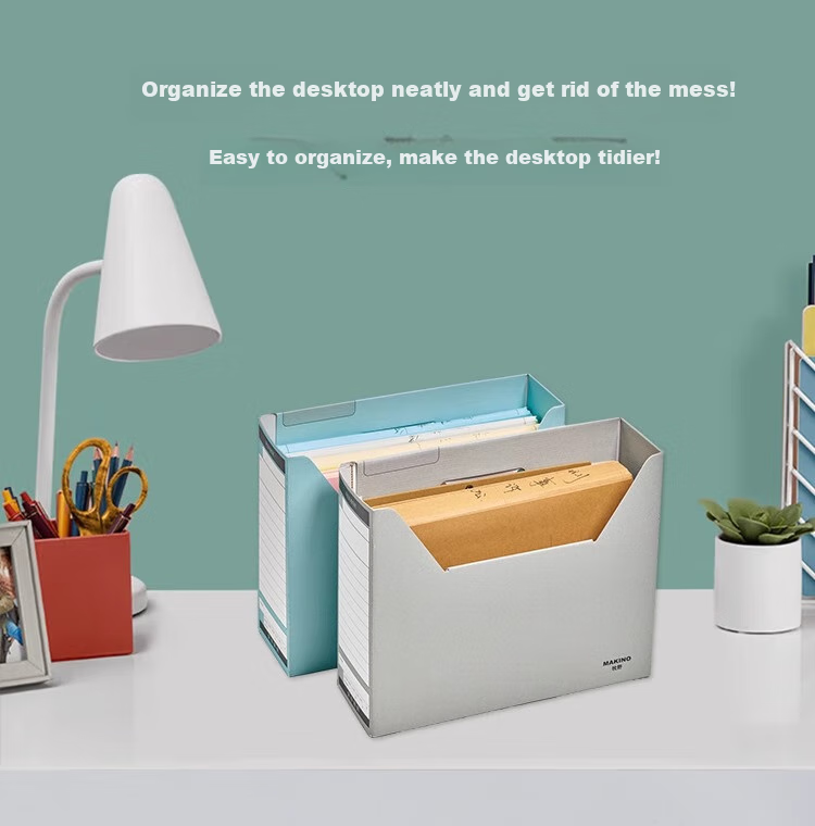 MAKINO Student Office Eco-Friendly Paper Desktop Bookend File Storage Box, Simple Style Single-Layer Easy-To Storage Box, Document File Box, Horizontal Blue, 3-Pack 4