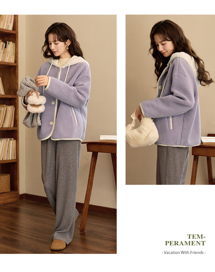 Demana Winter Love Song Autumn Winter Patchwork Hooded Short Lamb Wool Coat Women Gentle Age-Reducing Jacket 5