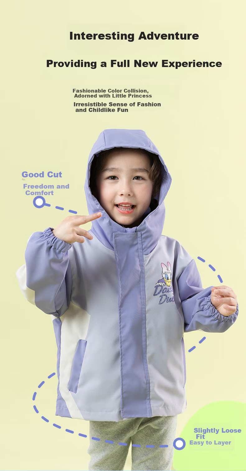 Disney Spring And Autumn Travel Children's Clothing, Girls' Cartoon Three-In Protective Wear-Resistant Breathable Hooded Jacket, Light Purple, Size 120 4