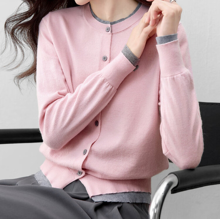 Sentubila Age-Reducing Elastic Knitwear Women Autumn Color-Block Crew Neck Ribbed Cuff Long Sleeve Cardigan Single-Breasted Heart Embroidery Top 18