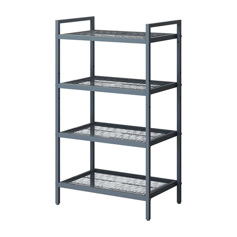 JD Original Kitchen Storage Rack, Grid Floor Storage Shelf, Household Snack And Miscellaneous Item Organizer, Living Room Storage Rack, Four-Tier, Gray-Green Color