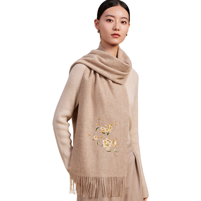 Shanghai Story Extended Pure Wool Embroidered Scarf Birthday Gift for Elders and Moms Autumn Winter New Shawl Wrap Elegant Outerwear