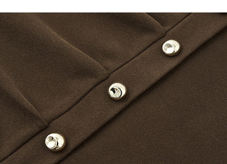 Demana Warm Thermal Set Autumn Elegant Half Turtleneck Pleated Button Top Elastic Waist Midi Skirt Two-Piece Set 4
