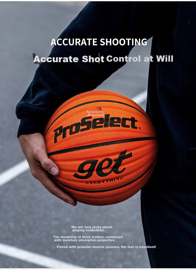 ProSelect Basketball, Size 7, Moisture-Absorbing PU Wave Pattern, Cement Court Wear-Resistant, Indoor And Outdoor Training And Competition Basketball, GB672GTV 9