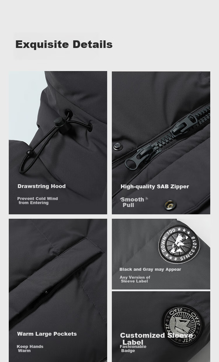 JD Original High-Fill Power down Classic 90% Down Jacket for Men And Women, Long Style, Warm Autumn Winter Thick Coat, Pure Gray, XL 18