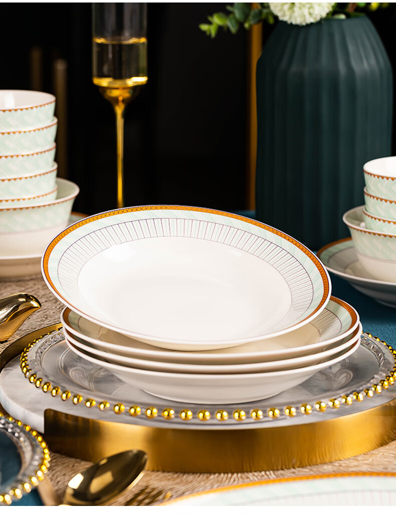 Haoya Underglaze Ceramic Plates, Dinner Plates for Home Use, High-End Tableware, Yanyu Yao Pattern, 8 Inches, Set of 4 8