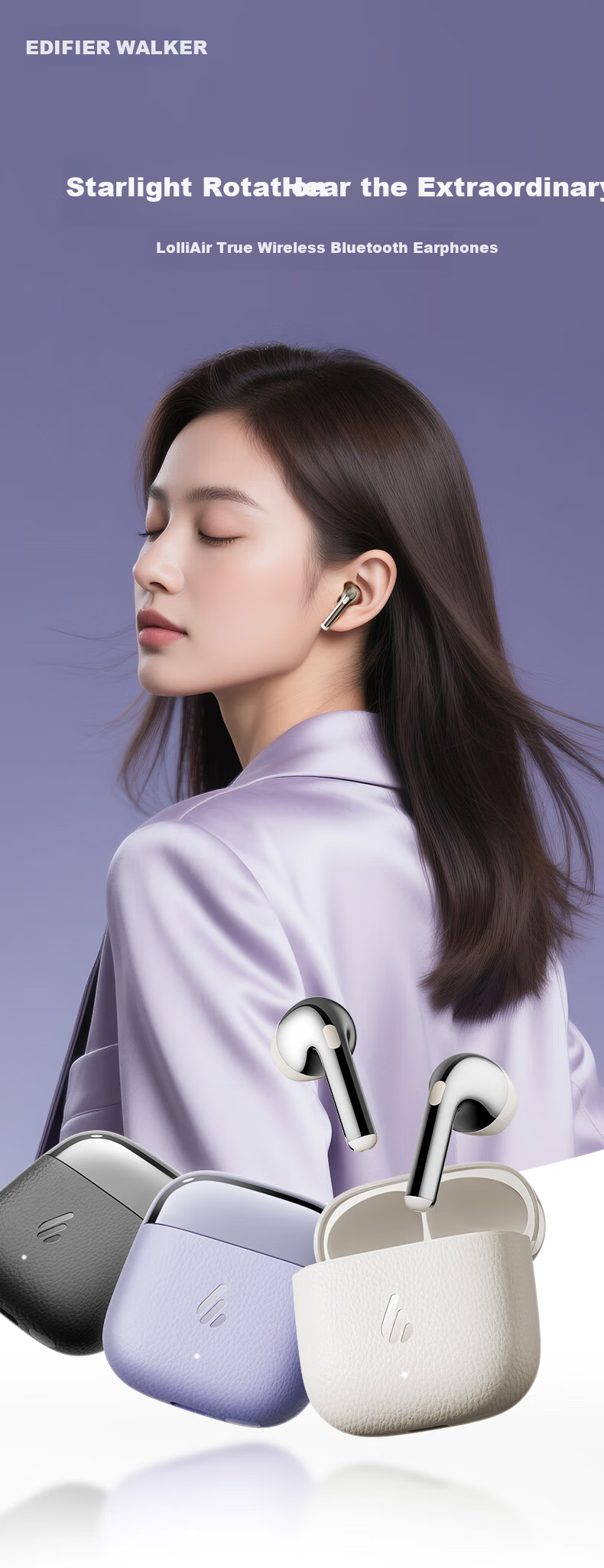 EDIFIER New Product Lolli Air True Wireless Bluetooth Earphones, Spatial Audio, Translation Headphones, Translation Device, Compatible with Apple Huawei Xiaomi Phones, Ice Purple, Graduation Gift 1