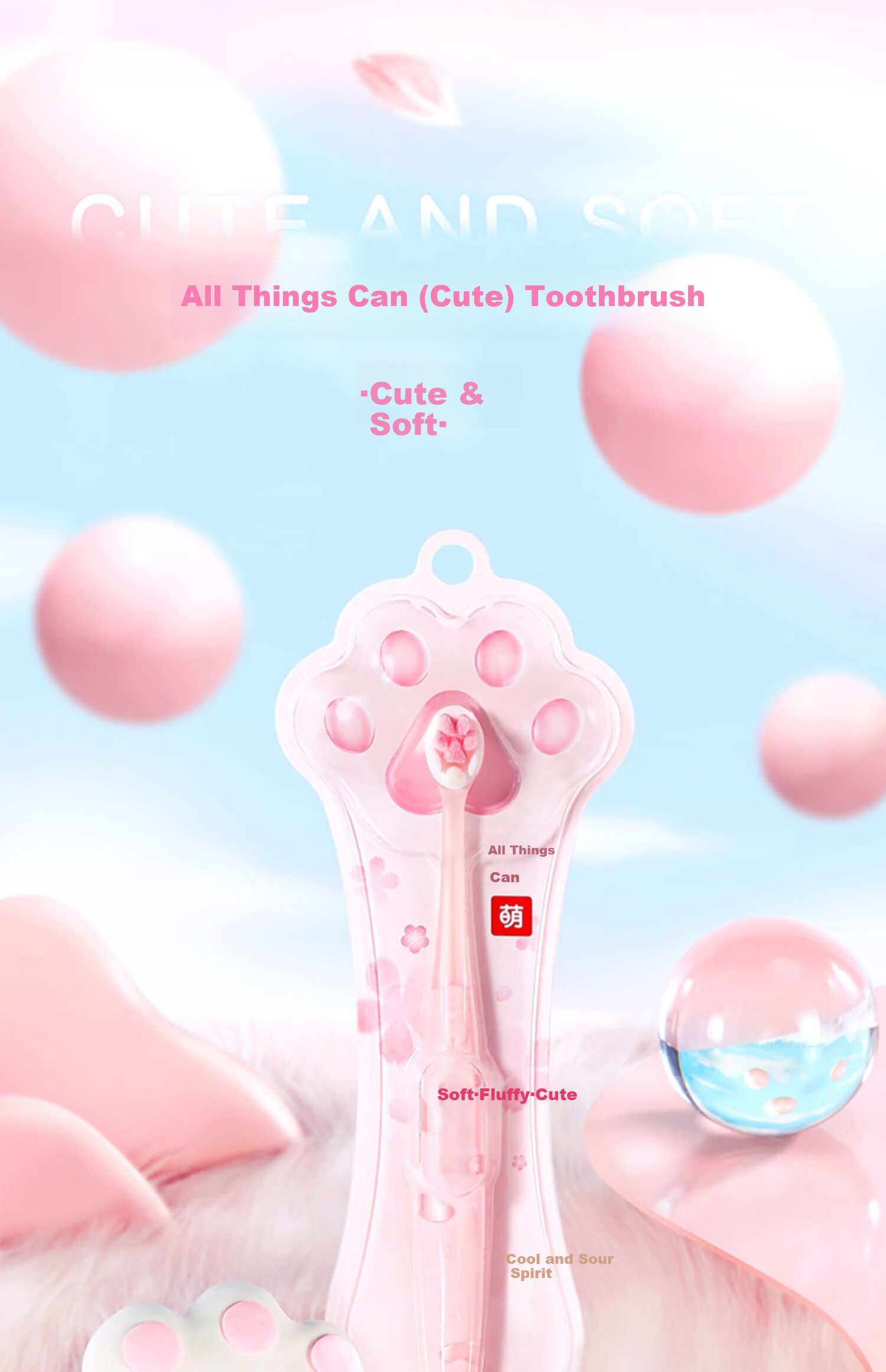 Lengsuanling [Huang Zihong Fan's Choice] Cute Cat Paw Soft Bristle Toothbrush Single Pack (Random Color), Protects Gums 3