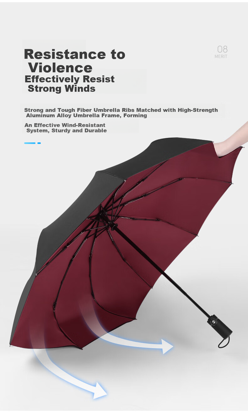 Qimaimai Three-Fold Umbrella with Ring Clasp, Sun Umbrella for Women, UV Protection, Ultra-Light Rain Umbrella, Enlarged Business Umbrella 10