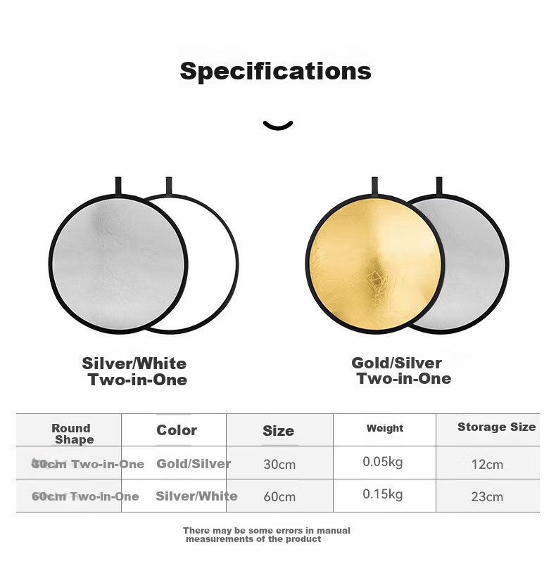Dipuer 60CM Two-In Reflector, Portable Fill Light for Live Streaming And Photography, Foldable Fill Light Reflector, Portable Outdoor Photography Softbox, Gold Silver Black White Light Reflector, Photography Accessory 1