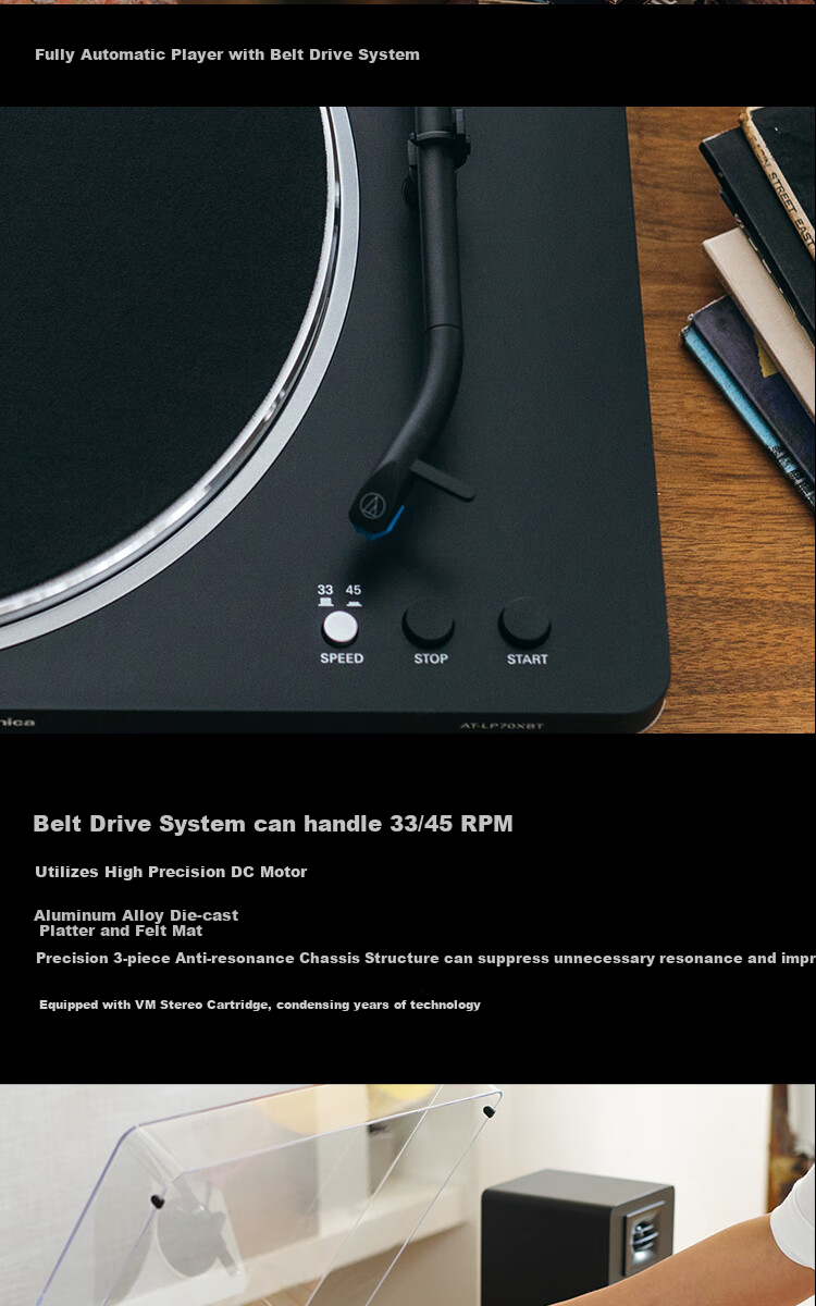 Audio-Technica [Self-Operated] LP70XBT BS Bluetooth Wireless Vinyl Record Player, Retro Audiophile Phonograph, Electric Phonograph, Black And Silver Graduation Gift, LP60X Advanced Versio 8