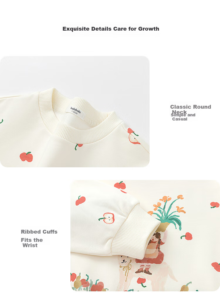 BALABALA Children's Clothing, Girls' Sweatshirt, Spring Outfit for Young Girls, Round Neck Cartoon Fun Print Top, Sweet And Cute 2