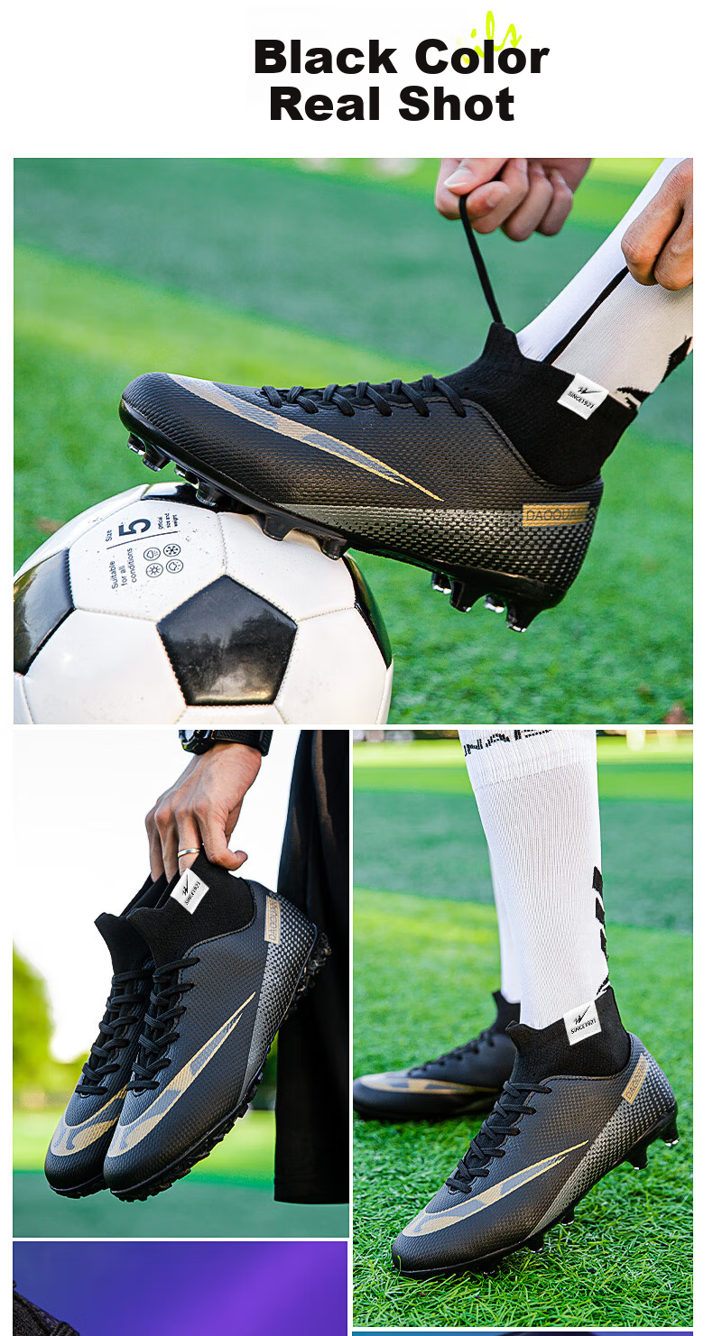 Double Star Bate Men's Football Shoes Adult Grass Long Studs FG Wear-Resistant Artificial Turf Leather Competition Blue Training Shoes Men 22