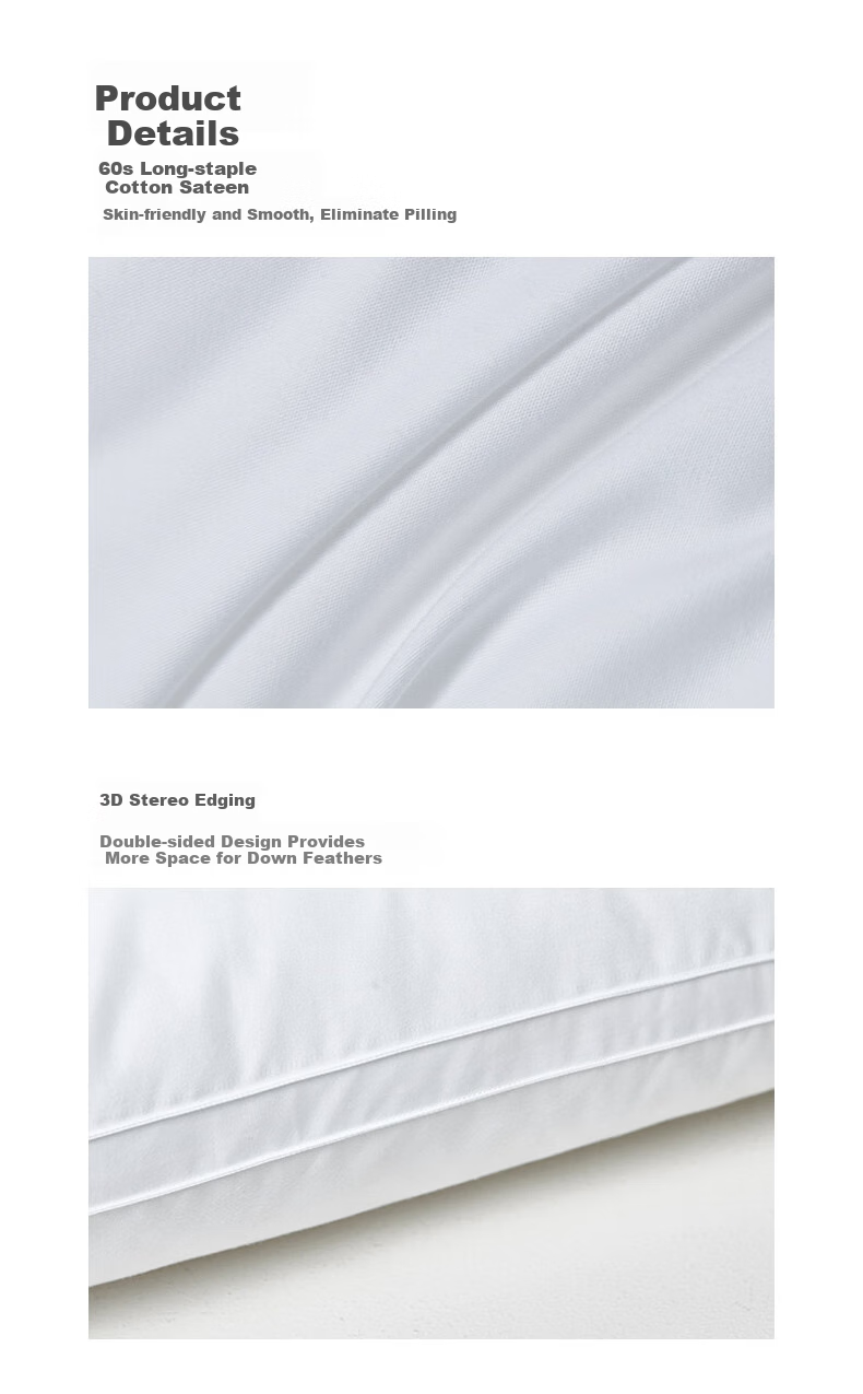 La Torretta Pillow, down Alternative Pillow, 95% White Goose Down Pillow Core, High-Elasticity Star-Rated Hotel Satin Goose Down Pillow, One Piece 9