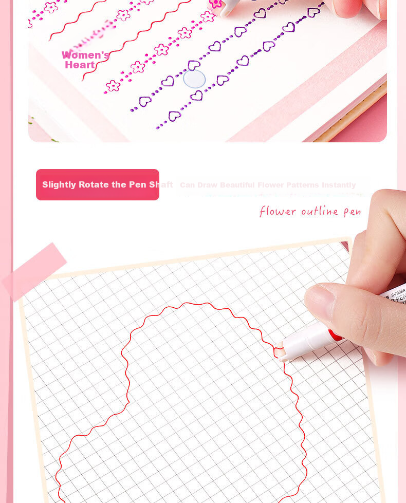 Shaonianban Fluorescent Pen Marking Pen, Student Floral Pattern Outline Pen, Journal Colorful Floral Pattern Curve Pen, Floral Line Drawing Pen, Floral Edge Marker Pen, 6-Piece Set, 7008 Exam Seaso 6