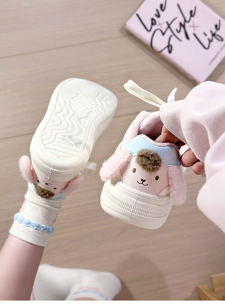 Renben Fleece-Lined White Sneakers for Women Cute Puppy Low-Top Original Casual Thick-Soled Warm Cotton Shoes Trendy Female 8