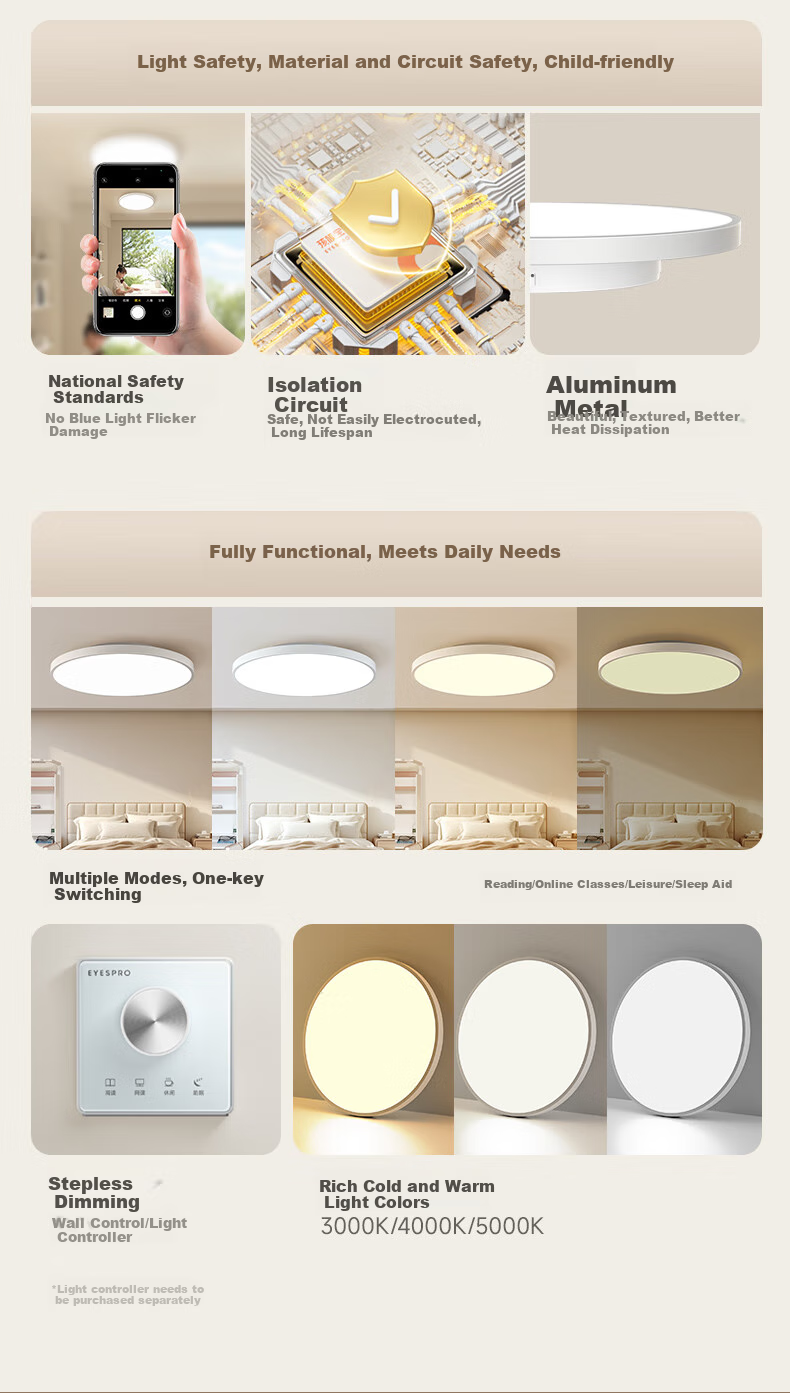 Haishibao Lightweight Full Spectrum Bedroom Smart Ceiling Light 2.7cm Ultra-thin Seamless Eye Protection Minimalist All-inclusive 9