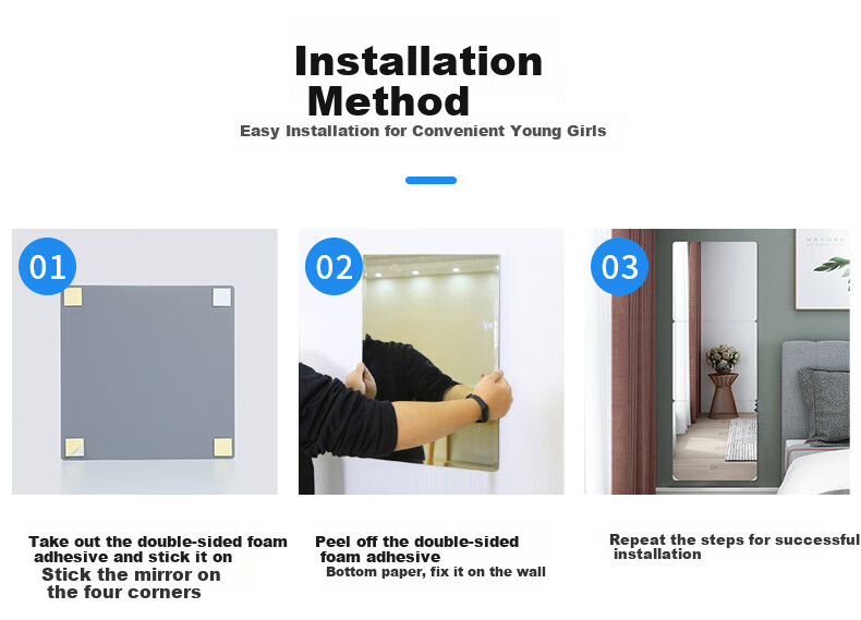 Lingchen Self-Adhesive Full-Length Mirror, No Drilling Required, Acrylic Anti-Breakage Mirror, Dressing Mirror for Rental Apartments, 30*30cm Trendy Wall-Mounted Soft Acrylic Mirror 13