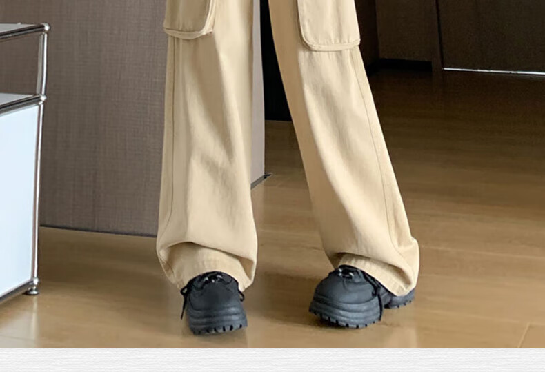 Langsha Women's Workwear Casual Cotton High-Waist Straight-Leg Trendy Pocket Wide-Leg American Style Spring Pants 24