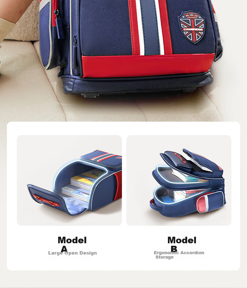Jianqiaoshu Schoolbag for Primary School Boys Grades 1-3 Children's Lightweight Spine-Protecting Large Capacity Backpack, Large Size Navy Blue And Red 13