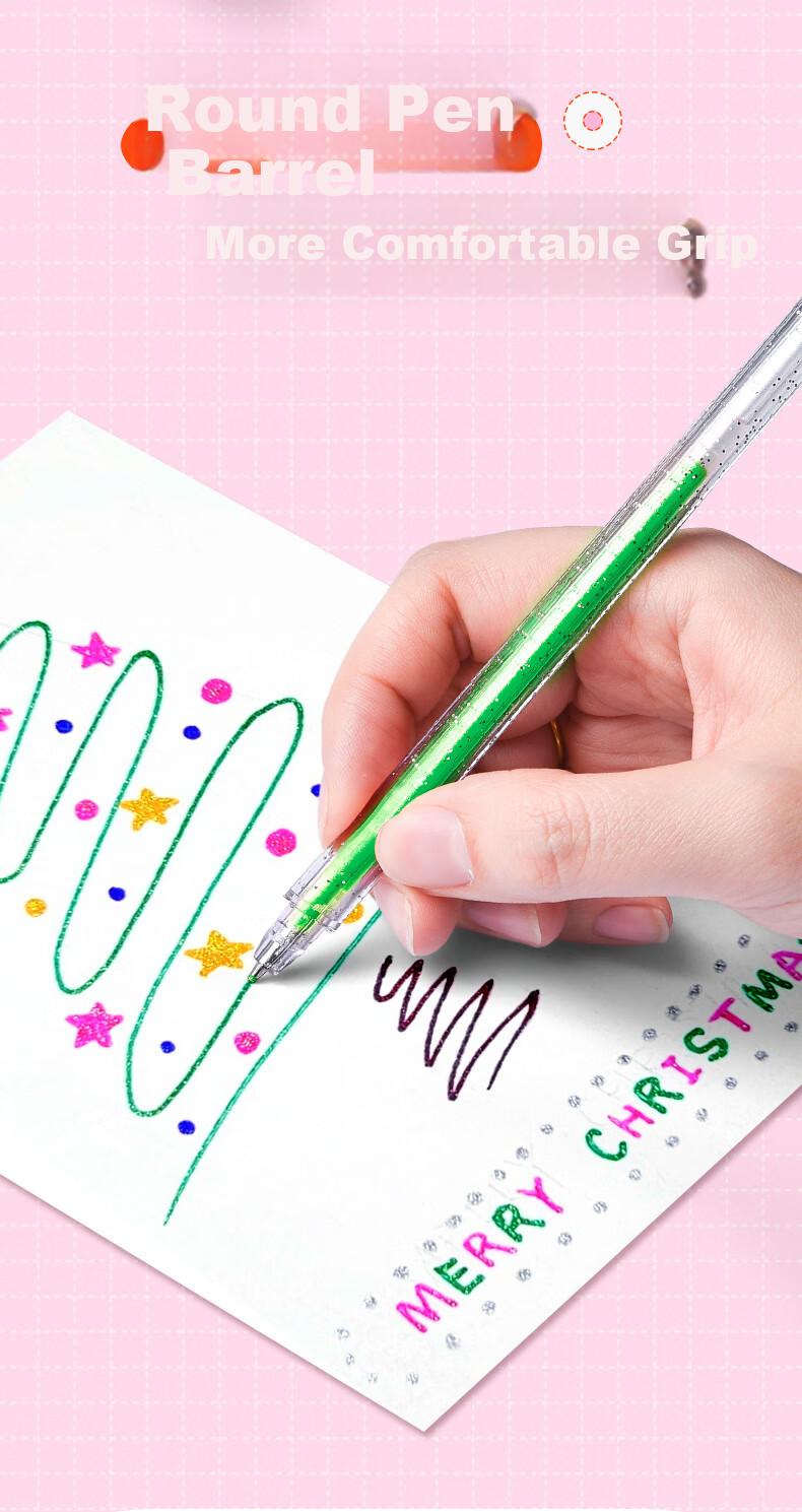 Shuxing 12-Color Retractable Gel Pens Flashing Glitter Gel Pens Luminous Liquid Sand for Kids Students Journal Pearl Outline Shiny Small Colored Highlighters 9