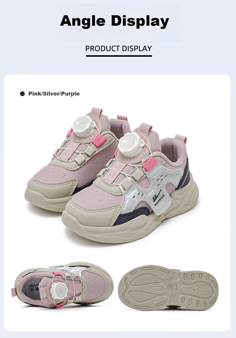 Warrior Children's Shoes, Spring And Autumn Girls' Casual Soft-Soled Shoes, Children's Sneakers WZ-1410, Dark Pink/deep Purple, Size 32 10