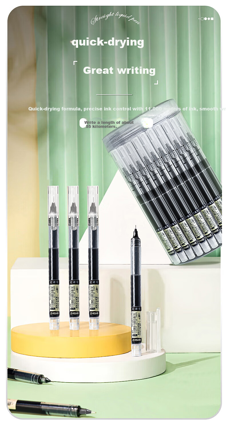 Licao 0.5mm Direct Liquid Rollerball Pen, Quick-Drying Gel Pen, Full Needle Tube Ballpoint Pen, Carbon Black Ink, Student Business Pen, 50-Pack 1