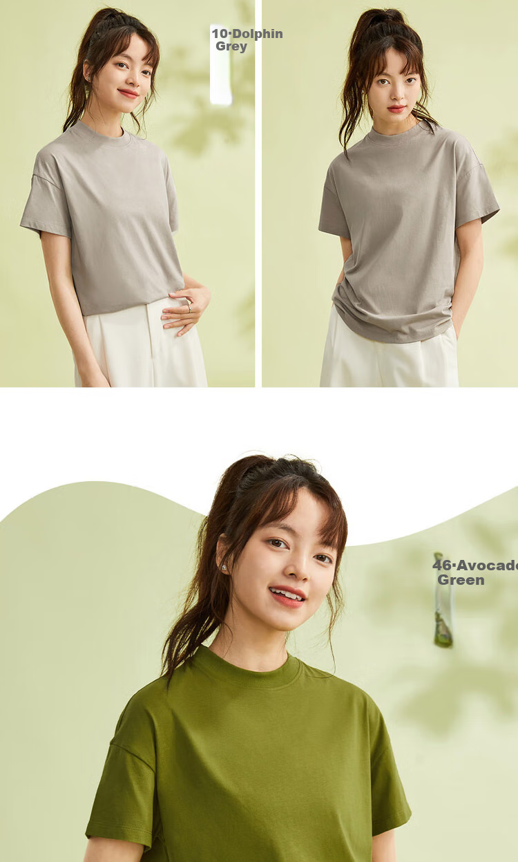 Giordano Women's T-Shirt, Pure Cotton, Skin-Friendly, Elegant Blouse, Comfortable Loose-Fitting Turtleneck Top, Short Sleeve, 05322396 15
