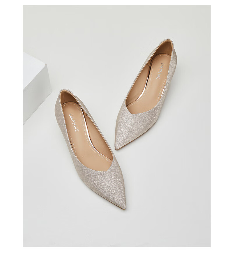 DAPHNE Champagne Silver Wedding Shoes for Women, Pointed Toe Stiletto Elegant Low-Cut Women's Pumps 4623101027 Champagne Color Size 38 13