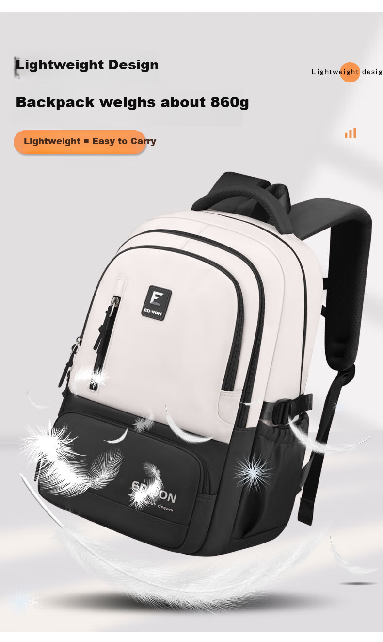 Edison Inventor Middle And High School Student Backpack Large Capacity for Middle And College Students, Lightweight Spine-Protecting Double Shoulder Bag K066-1 Black 12