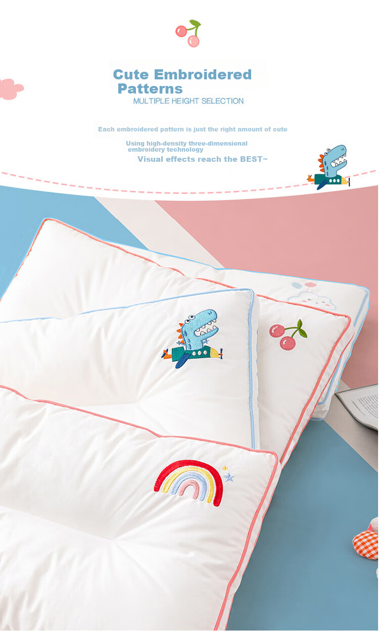 Dohia Pillow, Antibacterial Pure Cotton Pillow Core Washable Machine Wash, Children's Student Cervical Pillow, Single Piece 60×40cm 10