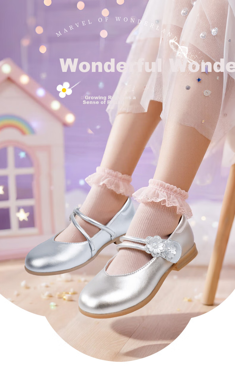 DR·KONG Girls' Princess Bow Formal Shoes for Autumn Performance Children's Shoes 2B16A3102AW Silver Size 29 1