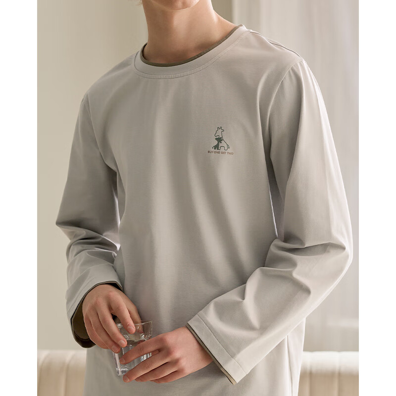 Fenteng Spring and Autumn Couple New Long Sleeve Cotton Pullover Women's Round Neck Plus Size Men's Youth 100% Cotton Homewear Set